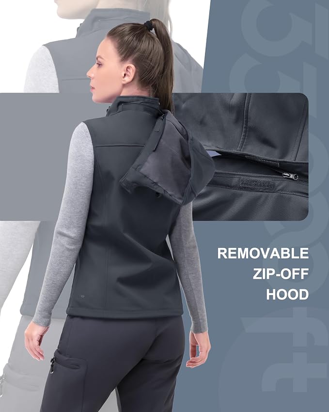 33,000ft Women's Hooded Lightweight Softshell Vest Fleece Lined Windproof Zip Up Sleeveless Jacket for Hiking Golf Running