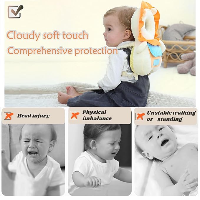 Baby Head Protector, Adjustable Baby Head Protection Backpack with Baby Knee Pads for Walking & Crawling, Soft, Breathable and Wearing Safety Baby Head Protector - Lion