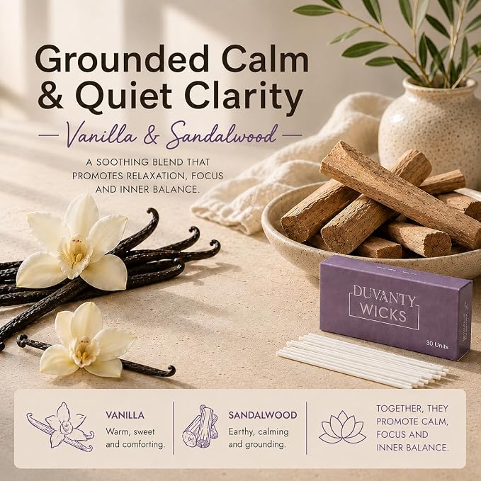 Relax & Focus Candle Sand with Wicks – Vanilla & Sandalwood Scented Wax Beads Candle for Calm Home Ambiance & Elegant Everyday Rituals, 17.6 oz