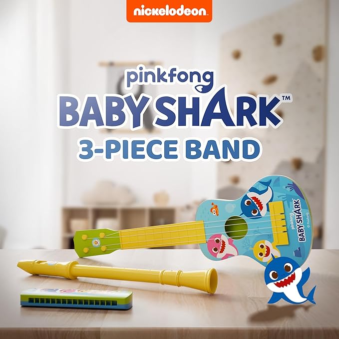 Lollipop Baby Shark 3-Piece Band - Harmonica, Ukulele, Flute | Toddler Musical Instruments Set - Great for Kids and Toddlers