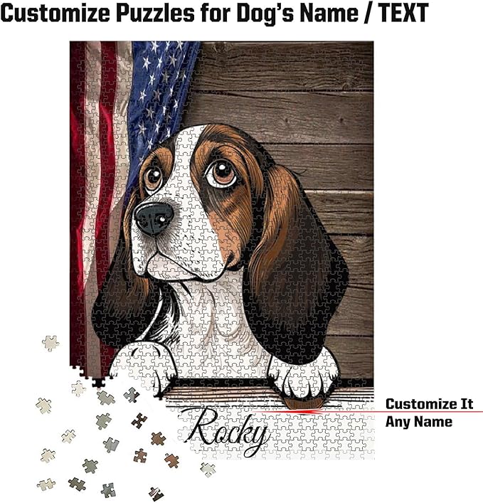 Custom Wooden Jigsaw Puzzles with Your Dog's Name on Beagle Art Print - 300 500 1000PCS Puzzles Game and Home Wall Decor