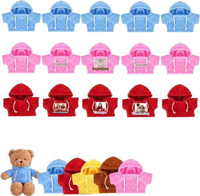 15 Pcs Custom Clothes for Teddy Bears with Text Photo, Personalized Stuffed Animal Clothes Fit 8-16 inch Stuffed Bear Sweater Outfit, Custom Doll Clothing Make Your Own Plush Doll Shirt