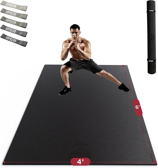 HAPBEAR Large Exercise Mat-7'x5'/6'x8'/6'x9'/6'x10'/6'x12'x8mm(1/3"),Non-Slip, Ultra Durable, Thick Workout Mat for Home Gym Flooring Cardio, Yoga for Fitness, High-Density, Shoes-Friendly