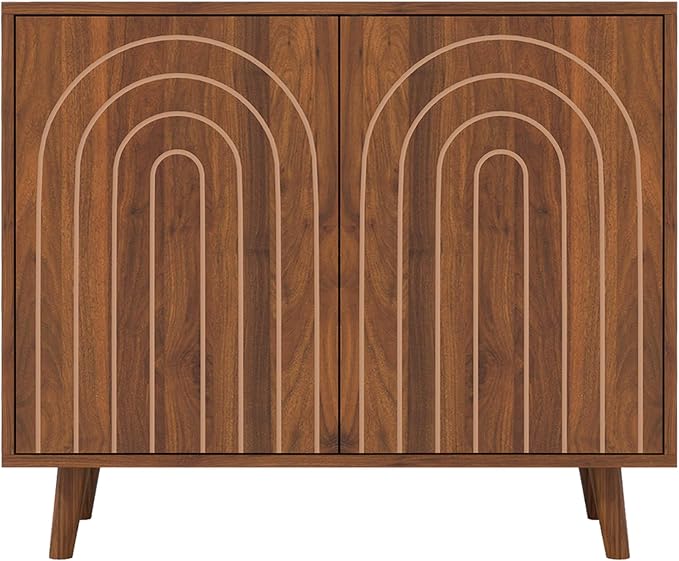 weselon 63" Sideboard Buffet Cabinet Set of 2, Modern Accent Cabinet with Carving Lines, Decorative Storage Cabinets for Living Room Kitchen Office and Hallway (Walnut, 2)