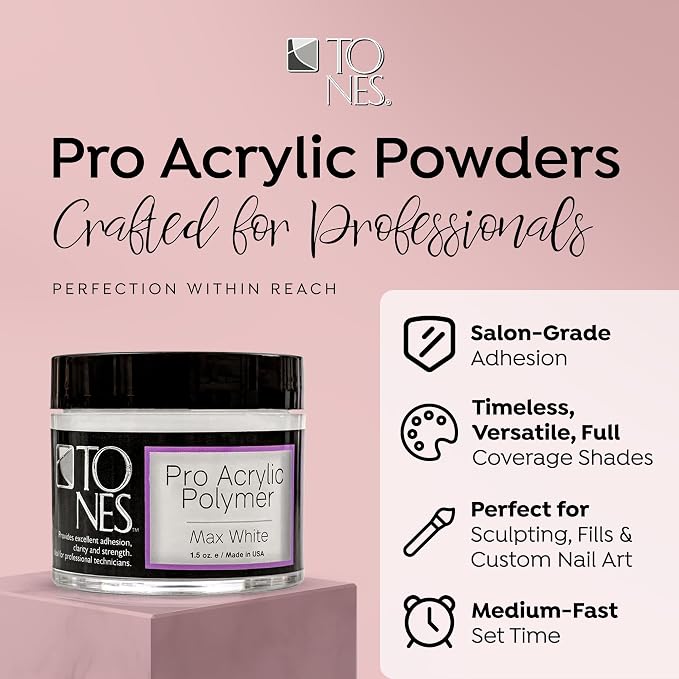 TONES Professional Nail Powder – Max White (Creamy Soft Off-White) | Long-Lasting Salon-Grade Polymer for Extensions & Sculpting | Non-Yellowing French Tips | USA Made (3.5 oz)