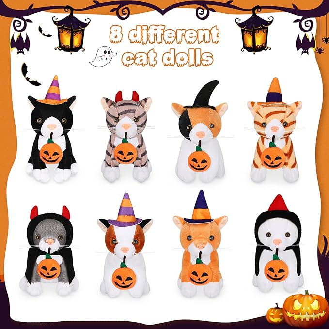 Sumind 8 Pcs Cat Stuffed Animals Bulk Plush Pets 5 Inch Cute Assorted Plush Cats Horse for Birthday Halloween Christmas Party Favors Favors(Creep Cat)