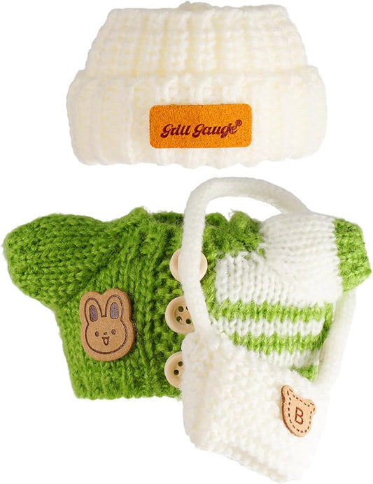 Clothes for 17cm Dolls, Clothes Set for Doll, Crochet 3 Piece Set Hat Clothes Backpack for 17cm Dolls, Stylish Adorable Dolls Clothes Accessories (No Doll) (Green)
