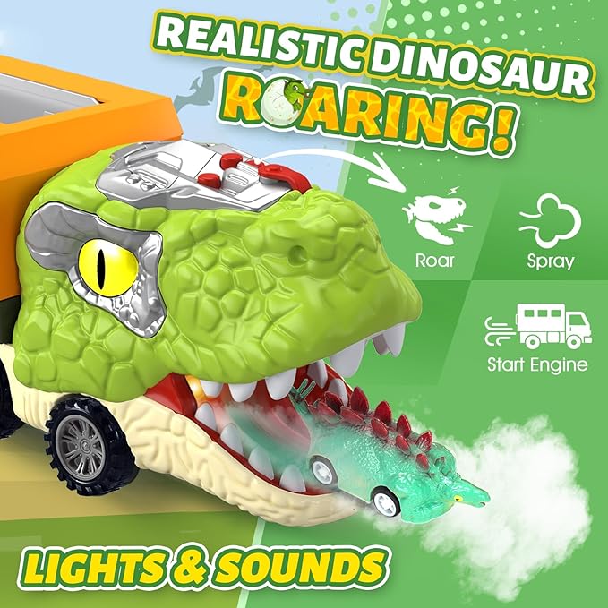 Dinosaur Toys for Kids 3-5, 5-7 Year Old Boys, Big Dinosaur Truck with 10 Mini Cars, Dino Toys for Ages 2-4, Kids Toy T-Rex Transport Carrier Truck, Birthday Gifts for 3 4 5 Year Old Toddler Boys