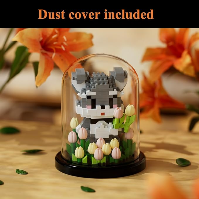 Artificial Flower Animal Building Set for Adults,Mini Dog Plant Bonsai Tree,Botanical Collection Gift for Kids,Office Home Decor Building Block,Birthday Gift for Girls Women(Tulip)