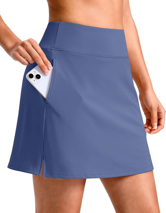 14"/16" Skorts with 3 Pockets | Side Slits, High Waisted, Built-in Shorts, A Line, Casual, Pickleball, Athletic, Golf, Tennis Skirt, for Women