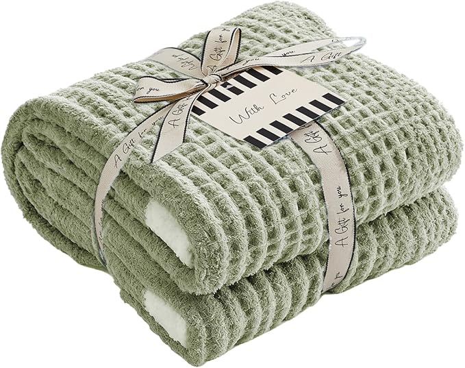 Soft Throw Blanket for Couch-Cozy Reversible Knitted Blankets | Lightweight Warm Fluffy Decor for Women, Mom, Her & Girls, Sofa, Chair, Bed, 50x60in, Pineapple Stitch,Sage Green