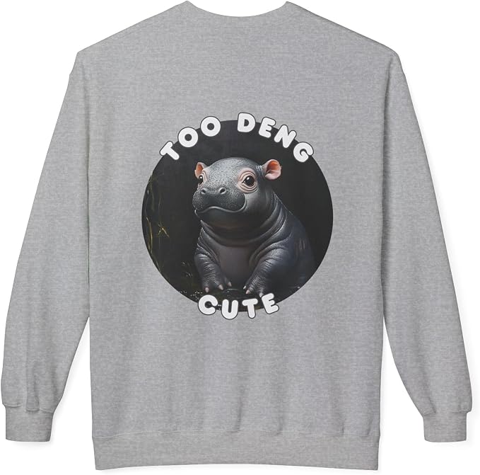 Unisex Fleece Crewneck Sweatshirt - Too Deng Cute Moo Deng Hippo, Cozy Cotton Blend, Classic Relaxed Fit