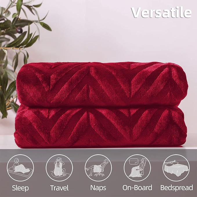 Whale Flotilla Flannel Fleece Fall Bed Blanket Twin Size, Red | Lightweight Breathable Soft Bedspread, Plush Fluffy Coverlet Chevron Design Decorative Blanket for Home Life, 60x80 Inch
