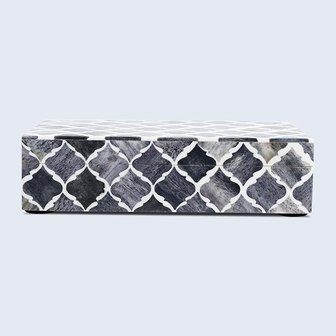 Handicrafts Home Small Decorative Storage Box with Lid, Moroccan Jewelry Keepsake Trinket Box Organizer, Wooden Coffee Table Dresser Storage Box, Gray, 8 x 5 x 2 Inch, Moroccan Collection