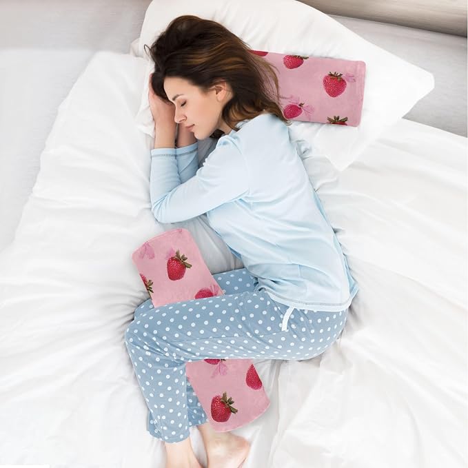 Red Strawberry Bows Neck Roll Pillow Bolster Round Health Memory Foam Long Cervical Cylinder Pillows with Removable Washable Cover for Body Bed Legs Back Yoga