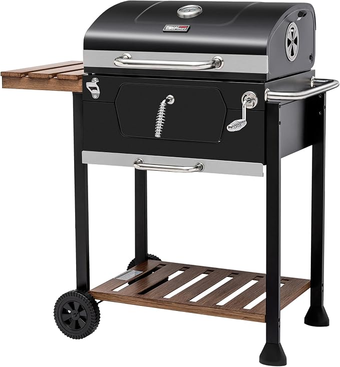 Royal Gourmet CD1824M 24-Inch Charcoal Grill, BBQ Smoker with Handle and Folding Table, Perfect for Outdoor Patio, Garden and Backyard Grilling, Black, Medium | BBQ Smoker Perfect for Outdoor Patio, Garden and Backyard Grilling, Black, Medium