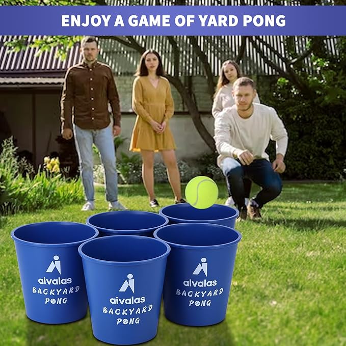 Aivalas Yard Pong Outdoor Games, Giant Yard Games Set with 12 Buckets and Balls for Adults and Family, Toss Game Throwing Games for Beach, Camping, Lawn and Backyard