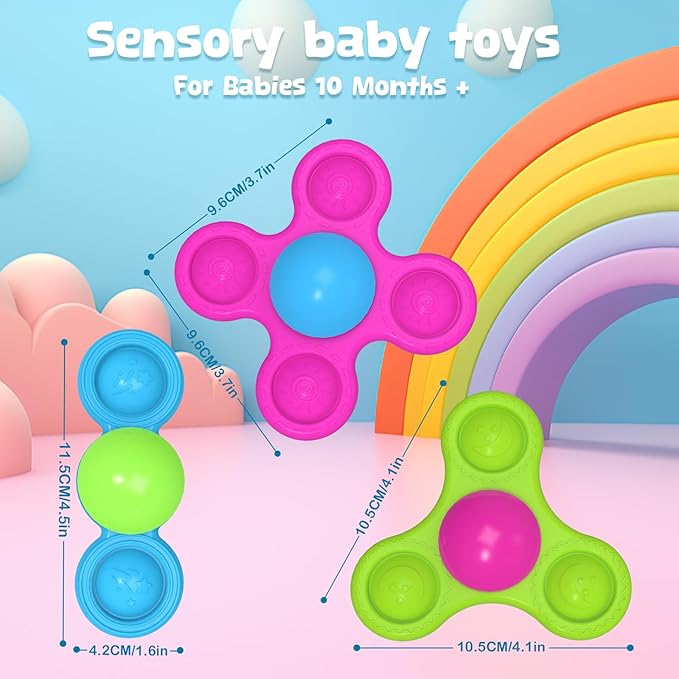 Suction Spinner Toys for Babies Silicone Baby Bath Toys for Kids Ages 1-3 Boy Girl Gift,Pop Spinner Sensory Toy for Baby Infant Suction Cup Toddler Travel Toy,Easter Basket Essentials