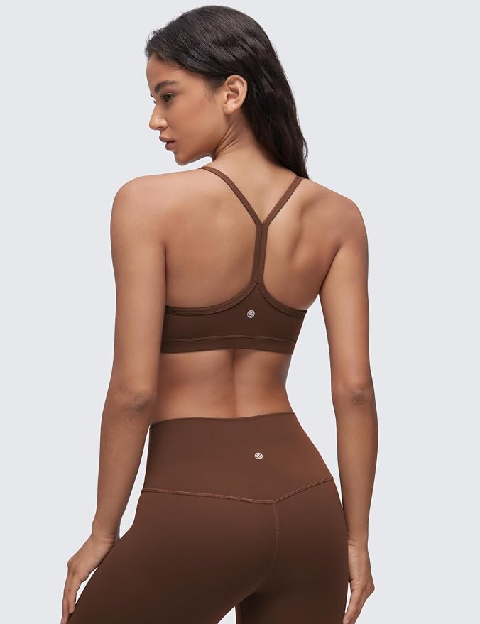 CRZ YOGA Butterluxe Ruched Sports Bras for Women - V Neck Spaghetti Thin Strap Y Back Wireless Padded Yoga Crop Top