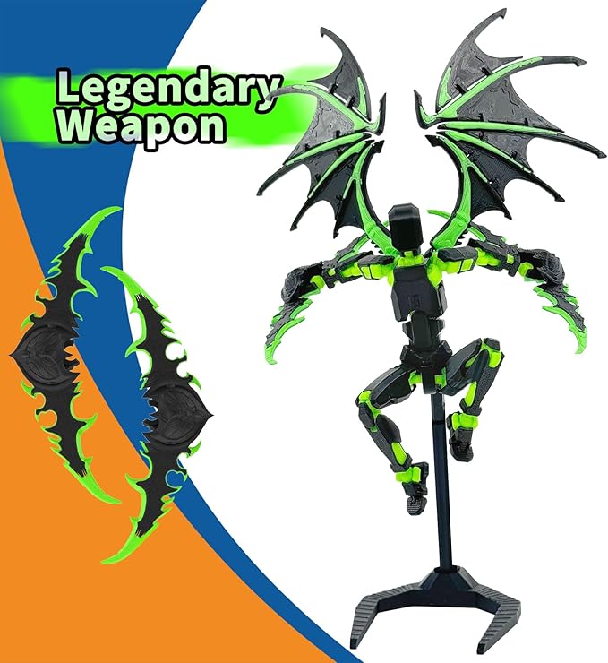 T13 Action Figure Already Assembled, Devil Wings Titan 13 Action Figure 3D Printed T13 Action Figures Set, T 13 Robo 13, Lucky 13, Gift for Dummy Collectors Desktop Decorations (Black Green)