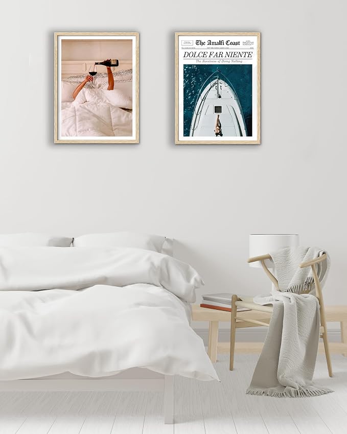 EcoHest 12x16 in Dolce Far Niente Newspaper Framed Wall Art | Natural Oak Wood Frame, Canvas Wall Art, Italian Summer Newspaper Decor for Living Room, Bedroom, Apartment, Dorm Room, 1Pack