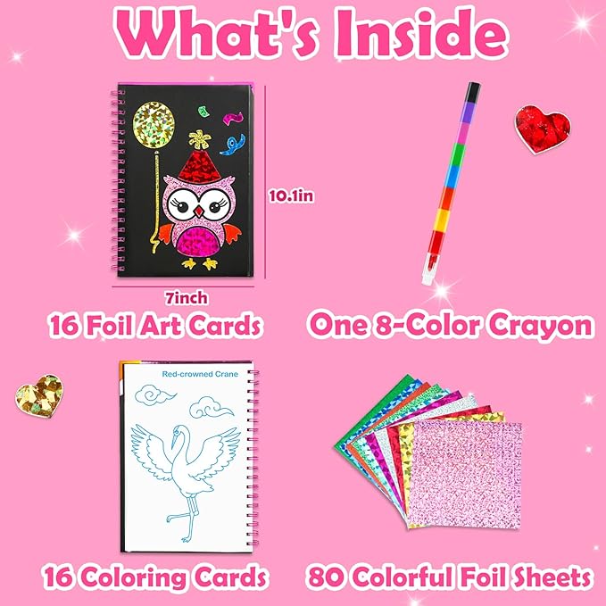 FUNNYB&G Foil Art Crafts for Kids Ages 4-8: Valentines Crafts for Kids 2026,Birthday Gift for Girls,Art and Crafts Supplies,Party Favors,Creative Toys for Girls Boys 4 5 6 7 8 9 Years Old(Birds)