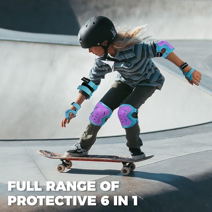 BOSONER Knee Pads for Kids Roller-Skating: Adjustable Protective Gear Set Knee Elbow Pads Wrist Guards for Bike Cycling Skateboarding Scooter Gifts 3-8/9-15 Years Boys Girls