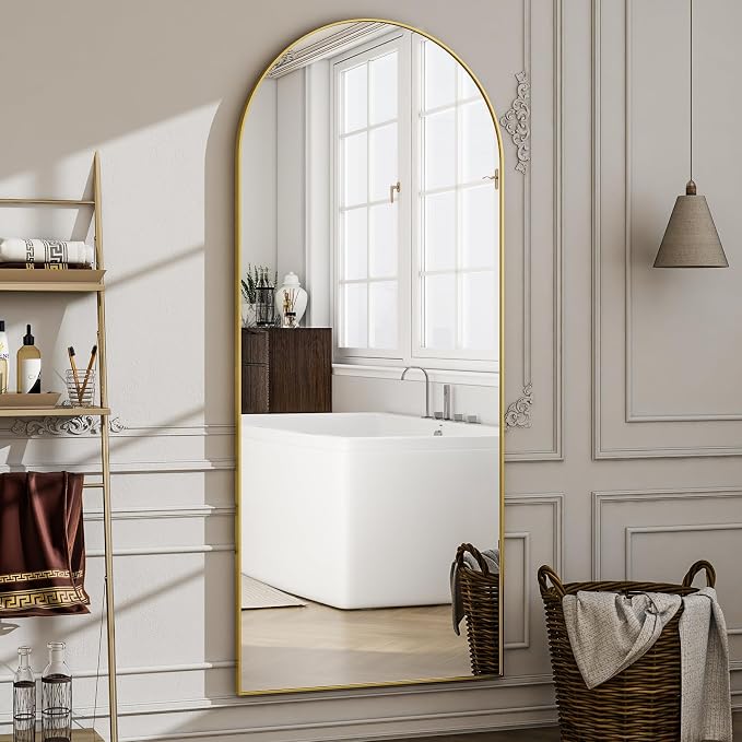 57" x 20" Arched Full Length Mirror - Wall Mounted/Floor Mirror Aluminum Alloy Frame Full Body Mirrors for Bathroom Living Room Bedroom and Entryway,Gold