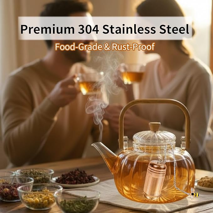 2 Pack Tea Strainers for Loose Tea with 2 Drip Trays & Bee Charms, Extra Fine Mesh Tea Infuser, 304 Stainless Steel Tea Steeper, for Brew Tea, Spices & Seasonings