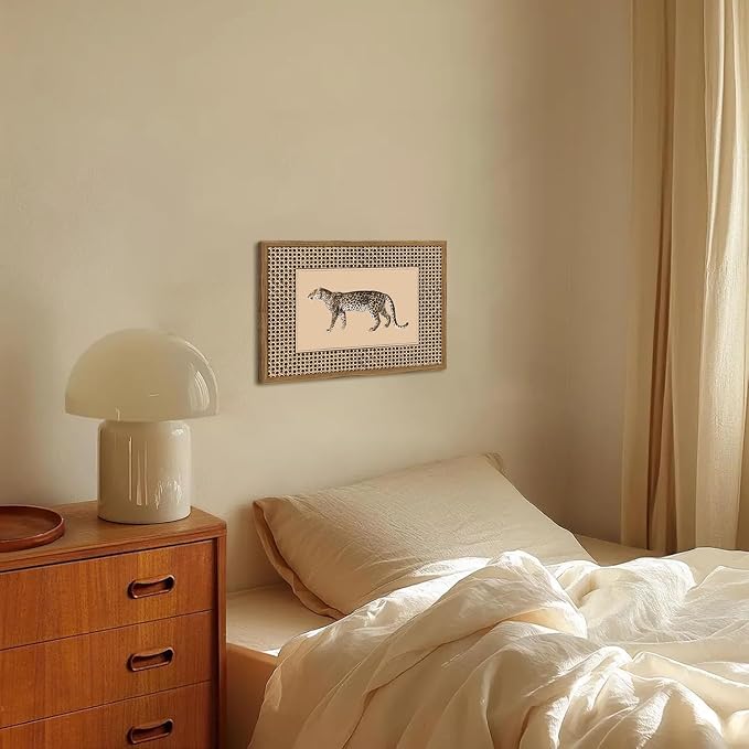 Vintage Leopard Wall Art Cheetah Safari Wall Decor Paintings, Wildlife Animal Poster Canvas Prints Aesthetic for Living Room Bedroom 24x36 inch Wood Framed