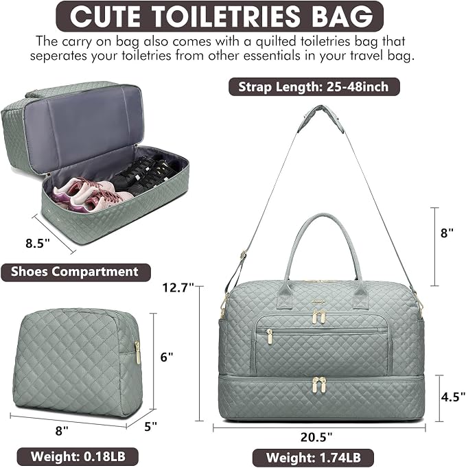Large Women Travel Duffle Bag - Carry on Overnight Bag Weekend Travel Duffel Tote Bag Yoga Gym Bag with Wet Pocket Toiletry Weekender Overnight Bag for Travel Business Trips Sport Hospital