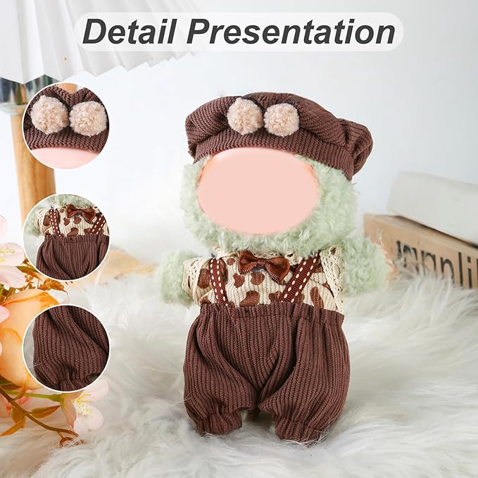 17cm Doll Clothes Set (No Doll) – Outfit with Hat & Overalls, Handmade Accessories for Mini Dolls, OB11-Compatible Dress-Up Gift (Gentleman)