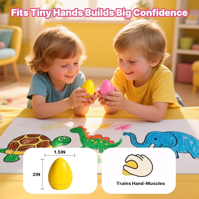 Egg Crayons for Toddlers 1-3, 8 Pack Jumbo Palm Grasp Crayons with Anti-Roll Flat Bottom & Fruit Patterns, Washable, Non-Toxic & Unbreakable Art Supplies Gifts for Boys Girls