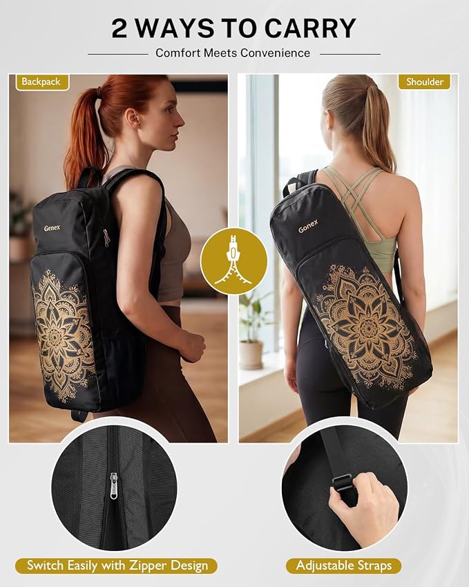 Gonex Yoga Mat Bag, 2 Carry Ways Yoga Backpack with Wet Compartment Metal Zippers for Women Men, Large Capacity Yoga Mat Carrier for Yoga, Gym, Travel