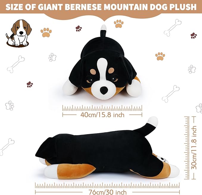 30'' Giant Bernese Mountain Dog Plush Stuffed Animal- Bernese Mountain Dog Plush Pillow Plushies, Large Sleeping Stuffed Animals Plushie Toy, Big Body Pillow Birthday Gifts for Kids Girls Boys
