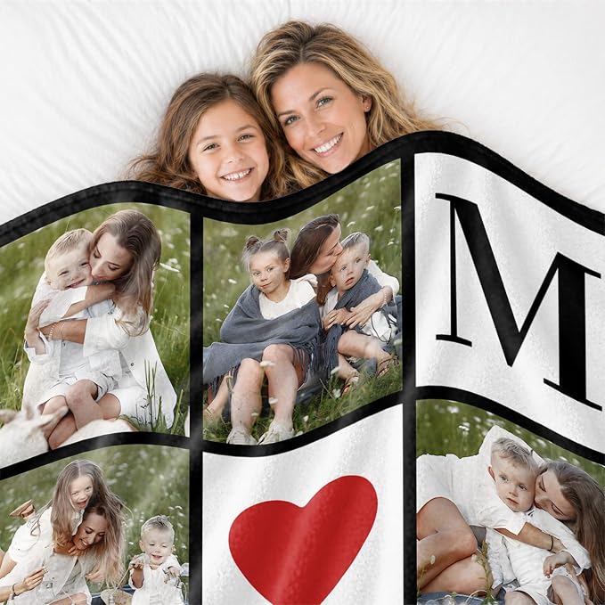 Gifts for Mom Custom Blanket with 6 Photo & Text, Personalized Birthday Blanket with Picture for Mother, HD Printing Customized Flannel Throw Blanket Gifts for Best Mom Ever