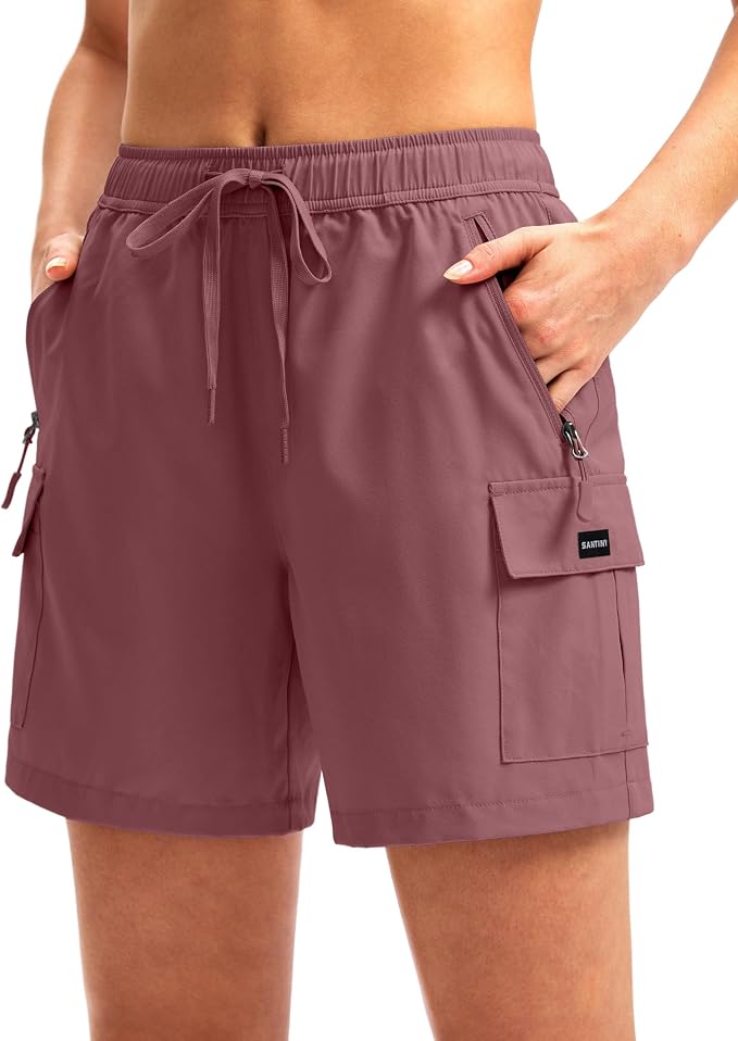 SANTINY Women's 5''/ 7''/9'' Hiking Cargo Shorts Quick Dry Lightweight Summer Shorts for Women Athletic Golf Zipper Pockets