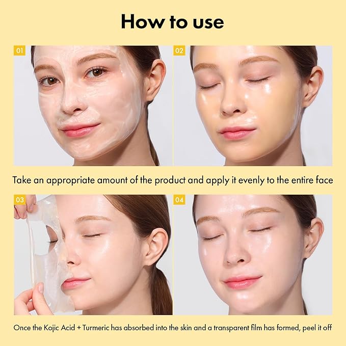 TOSOWOONG Real Kojic Acid Turmeric Fit, Dark Spot Wrapping Mask, Vitamin C & Glutathione Peel Off Facial Mask for Even Tone, Elasticity, Hydrating, Glow, Glass Skin, Korean Skincare, 50ml/1.69 fl. oz.