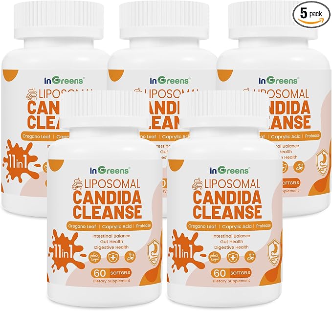 inGreens 11-in-1 Candida Support Supplement, Antifungal Overgrowth, Intestinal Detox & Gut Health for Women & Men, Balance Probiotic, Natural Herbal Oregano & Caprylic Acid Softgels, 300 Count