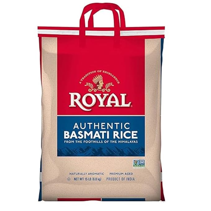 Royal Basmati Rice - Authentic Long Grain White Basmati Rice - 15 lb Bag | Perfect for Biryanis, Pilafs & Curries - Cook in Microwave or on Stove Top