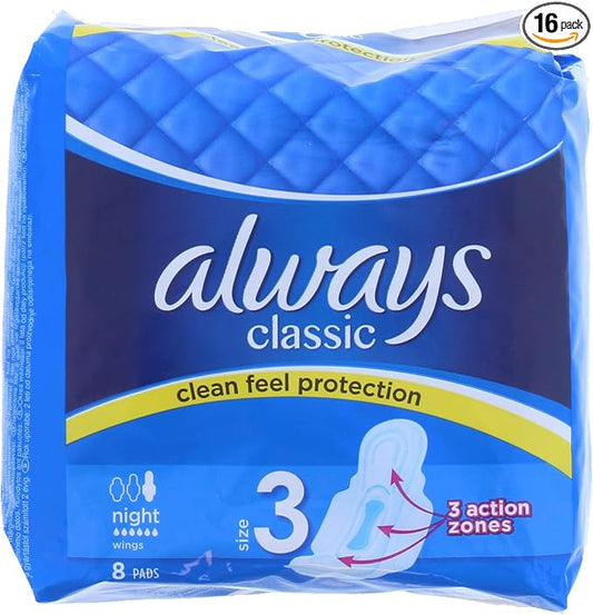 Always Classic 8 Nighttime Pads, Size 3 (Pack of 2)