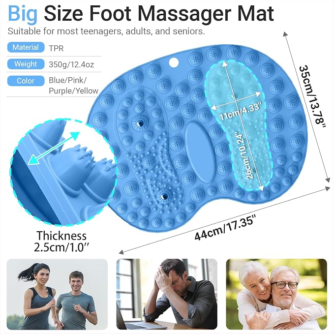 Foot Massage Mat, Hard Reflexology Mat with Magnetic Therapy, Big Foot-Shaped Acupressure Mat for Feet Relaxation, Under Desk Mat Pressure Point Mat for Pain, Fatigue and Stress Relief(Blue)