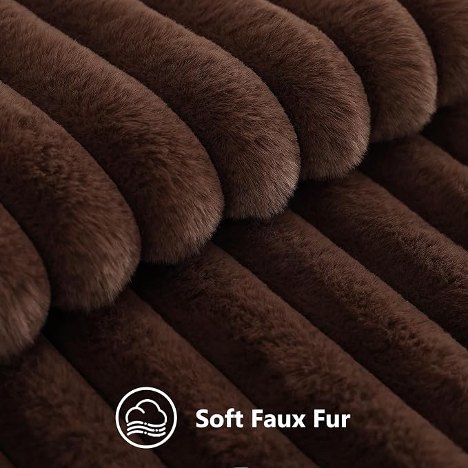 decorUhome Fall Faux Fur Throw Pillow Covers 16x16 Set of 2 Dark Brown | Decorative Soft Cozy Striped Plush Modern Farmhouse Boho Couch Pillow Cases Velvet Back for Sofa Bed Living Room Home Decor