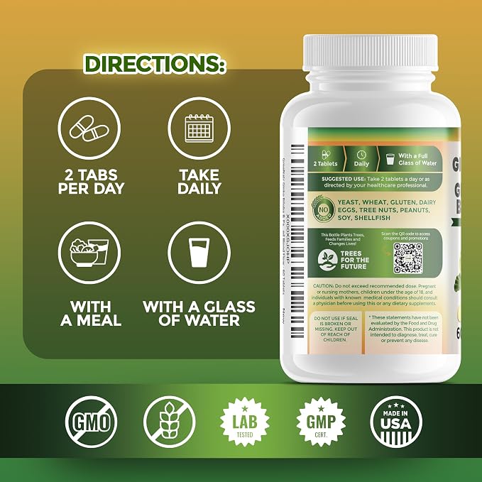 GreeNatr Ginko Biloba & Panax Ginseng Supplement - Red Ginseng Brain Supplement for Memory and Focus - Ginkgo Biloba Supplements for Good Vision, Immune System and Improved Blood Flow - 60 Tablets