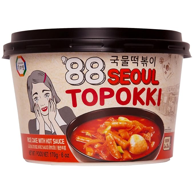 Surasang Korean Tteokbokki Cup, Korean Street Food | Classic Sweet & Spicy Sauce, Instant 2-Minute Microwave Meal, Traditional Tteokbokki Rice Cakes, 6 oz, Pack of 6