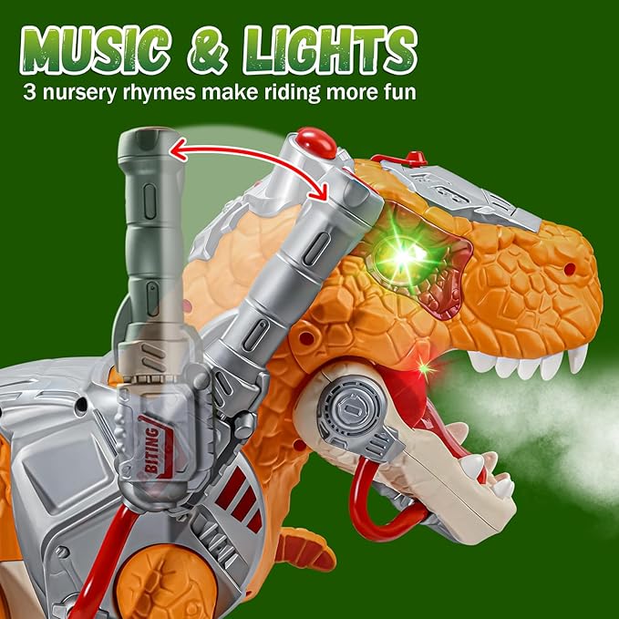 Dinosaur Ride On Toy Cars for Kids, Toddler Electric Ride On Toys with Music, Light & Smoke, 3-5 Year Old boy Gift, Preschool Kids Scooter Foot-to-Floor Walker for Indoor Outdoor