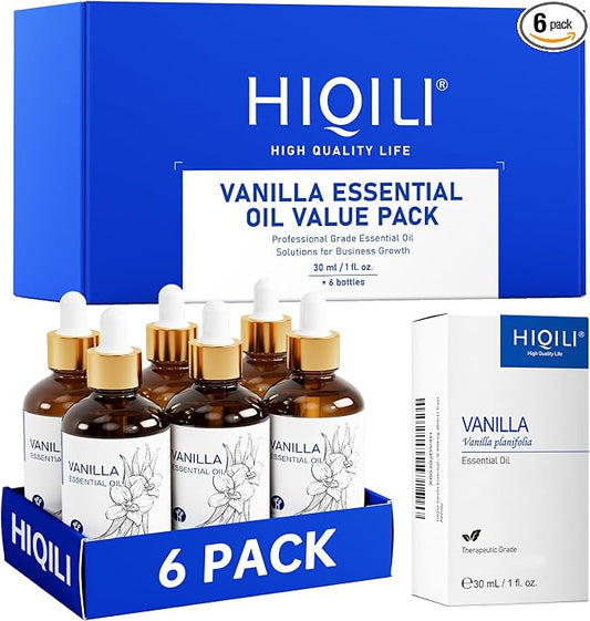 HIQILI Vanilla Essential Oil Set-1 fl oz (6 Pack), Stable Quality, Bulk Pack for Business Purchase