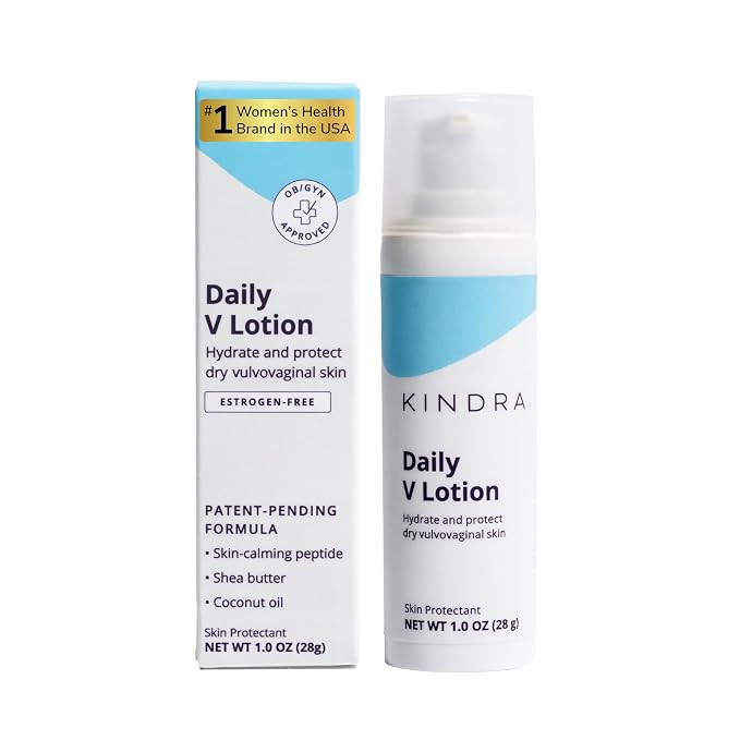 Kindra Daily V Vaginal Moisturizer Lotion - OBGYN Recommended for Dryness & Itch, with Hyaluronic Acid, Odor Support - Estrogen-Free Cream, pH-Balanced Feminine Care - 60 Applications