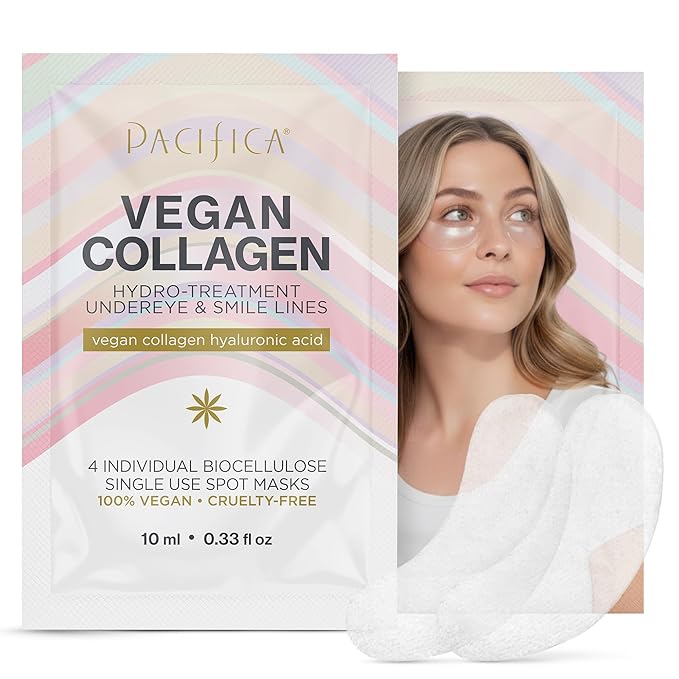 Pacifica Vegan Collagen Undereye & Smile Line Patches – Hydrating Hydro-Treatment Mask for Fine Lines & Wrinkles, Plumping Under Eye & Laugh Line Gel Pads, Unscented, 100% Vegan (2 Patches)