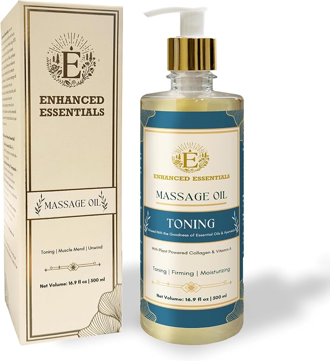 Luxurious Massage Oil by Enhanced Essentials|with Ayurvedic Extracts & Essential Oils | Firms, Nourishes & Uplifts Skin | Fast-Absorbing, Non-Greasy, Clean Formula|16.9 fl oz (500ml) (Toning)